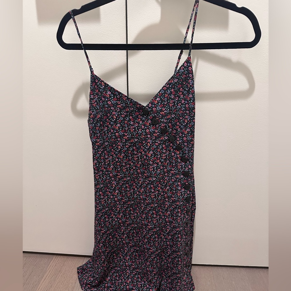 Madewell Floral Spaghetti Strap Slip Dress - Black with Pink Floral